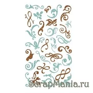 Набор наклеек "Вензеля. Коричневый и голубой с блестками" (Making Memories)