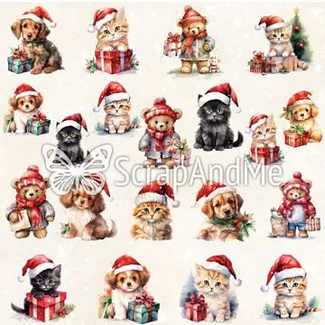 Бумага 30х30 см "Happy Holidays. Котики и собачки" (ScrapAndMe)