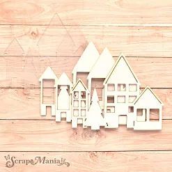 Чипборд "Новогодние традиции. Шейкер. Домики с елкой. Маленькие" (ScrapMania)