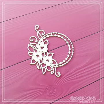 Чипборд "Круглая рамка из бусинок с цветами", 5,7х7,2 см (СкрапМагия)