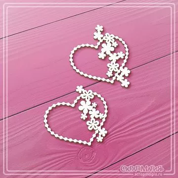 Чипборд "Сердечки из бусинок с цветами", 4,3х5,8 см (СкрапМагия)