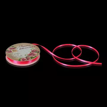 Лента атласная, цвет неоновый розовый, ширина 0,3 см, длина 44 м (АртУзор)