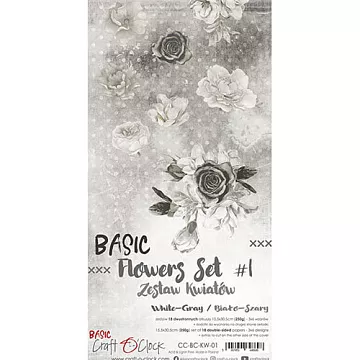 Набор бумаги 30х15 см "Flowers. White gray. Для вырезания", 18 листов (CraftO'clock)