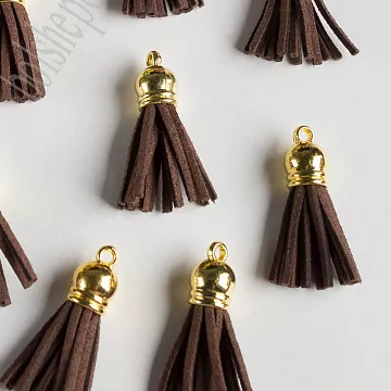 Украшение для обложки "Кисточка темно-коричневая . Золотой колпачок", 3,8 см, 1 шт