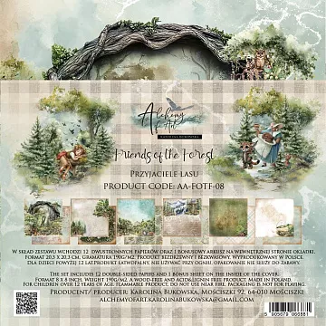 Набор бумаги 20х20 см "Friends of the Forest", 12 листов (Alchemy of Art)