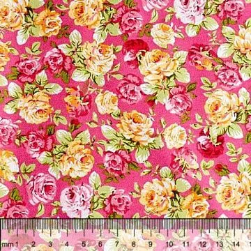 Отрез ткани 48х50 см "Цветочные мотивы. Розы на ярко розовом" (Hobby and You)