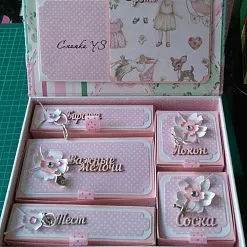 Двухъярусная заготовка для маминых сокровищ с 5 коробочками, цвет крафт