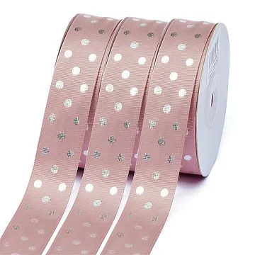 Лента репсовая "Горошек. Розовая с серебром", ширина 2,5 см, длина 1 м