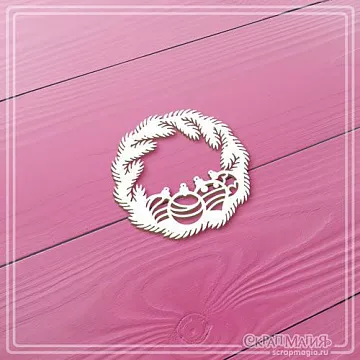 Чипборд "Венок с елочными украшениями", 4,2х4,2 см (СкрапМагия)