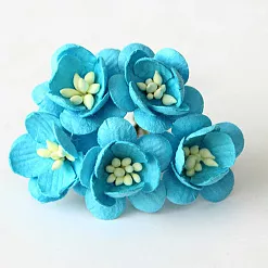 Букет цветов вишни "Ярко-голубой", большие, 5 шт (Craft)