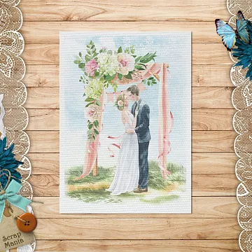 Тканевая карточка "Обнимая счастье. Молодожены" (ScrapMania)