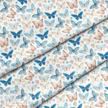 Отрез ткани 79х50 см "Голубые бабочки" (Cotton)