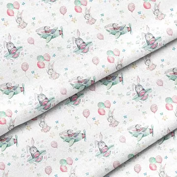 Отрез ткани 39х50 см "Зайки в самолете" (Cotton)