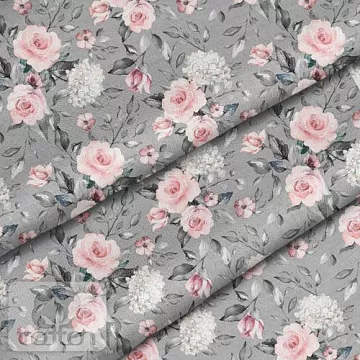 Отрез ткани 79х50 см "Розы на сером" (Cotton)