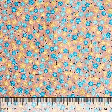 Отрез ткани 48х50 см "Цветочные мотивы. Голубой на персиковом" (Hobby and You)