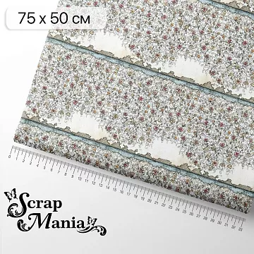 Отрез ткани 75х50 см "Алиса и Чеширский кот. Цветочная стена" (ScrapMania)
