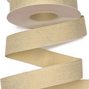 Лента репсовая с люрексом "Белая с золотом", ширина 2,5 см, длина 1 м