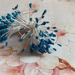 Тычинки "Малые с блестками. Бирюзовые", 6 см, 100 шт Тычинки "Малые с блестками. Бирюзовые", 6 см, 100 шт