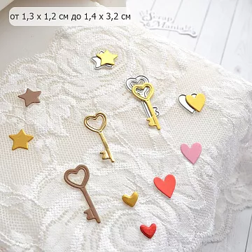 Нож "Первая любовь. Ключ и сердечки", 1,4х3,2 см (ScrapMania)