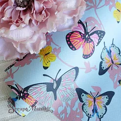 Отрез экокожи 30х69 см "Разноцветные бабочки на голубом" (Pty Китай)