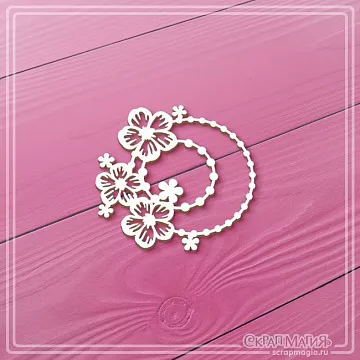 Чипборд "Круглая рамка из бусин с цветами", 5х5 см (СкрапМагия)