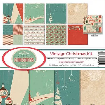 Набор бумаги 30х30 см с наклейками "Vintage Christmas", 8 листов (Reminisce)