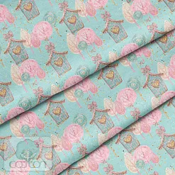 Отрез ткани 79х50 см "Домики на бирюзе" (Cotton)