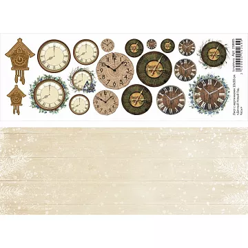Лист с картинками 10х30 см "Дачный Новый Год. Часы" (ScrapMania)