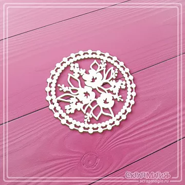 Чипборд "Круглая ажурная рамка с цветами", 6х6 см (СкрапМагия)