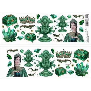 Лист с картинками 10х30 см "Малахитовый цветок. Сокровища" (ScrapMania)