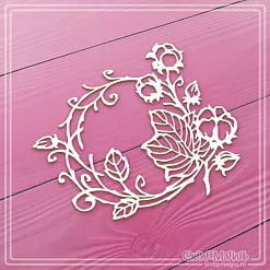 Чипборд "Круглая рамка с веточкой хлопка" 9х8 см (СкрапМагия)