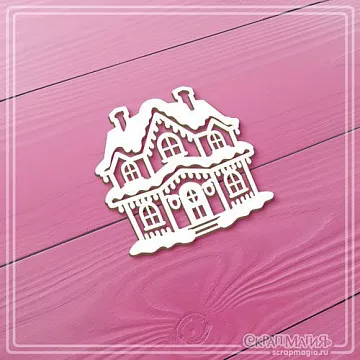 Чипборд "Заснеженный домик с гирляндами", 5х5 см (СкрапМагия)