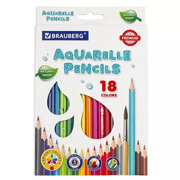 Набор акварельных карандашей "Premium aquarelle", 18 цветов (Brauberg)
