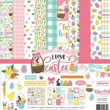Набор бумаги 30х30 см с наклейками "I love Easter. Я люблю Пасху", 12 листов (Echo Park)