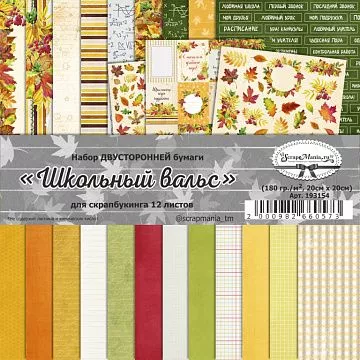 Набор бумаги 20х20 см "Школьный вальс", 12 листов (ScrapMania)