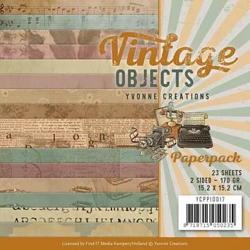 Набор бумаги 15х15 см "Vintage objects", 23 листа (Find It)