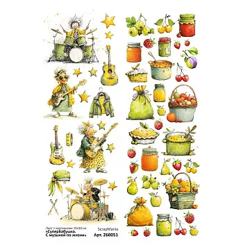 Лист с картинками 10х30 см  "СуперБабушка. С музыкой по жизни" (ScrapMania)