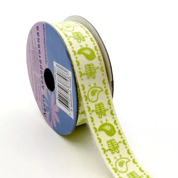 Лента хлопковая "Птички зеленые", ширина 1,5 см, длина 3 м (Рукоделие)