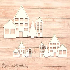 Чипборд "Новогодние традиции. Шейкер. Домики с елкой. Маленькие" (ScrapMania)