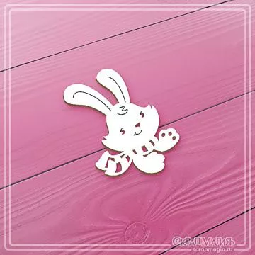Чипборд "Зайчик с шарфиком", 3,3х4,6 см (СкрапМагия)