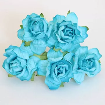 Букет больших кудрявых роз "Бирюзовый 2", 4 см, 5 шт (Craft)