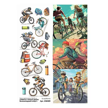 Лист с картинками 10х30 см "Ребята с нашего двора. Велосипедный спорт" (ScrapMania)